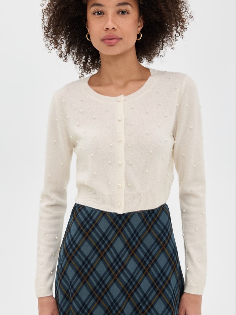 NWT Reformation Janie Cashmere Crew Cardigan with Pearl Details